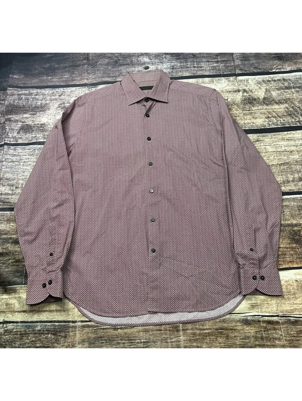 Saks Fifth Avenue Dress Shirt Mens Large Polka Dot Cotton Red